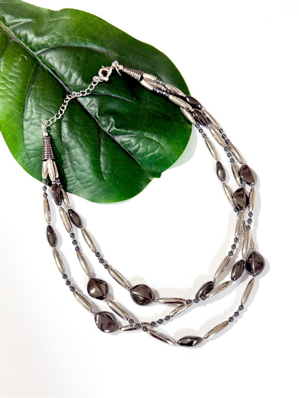 Lia Sophia Silver & Gunmetal Multi-Strand Statement Necklace NEW